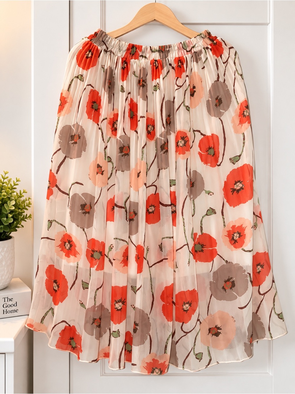 Floral Pleated Midi Skirt - Red Floral